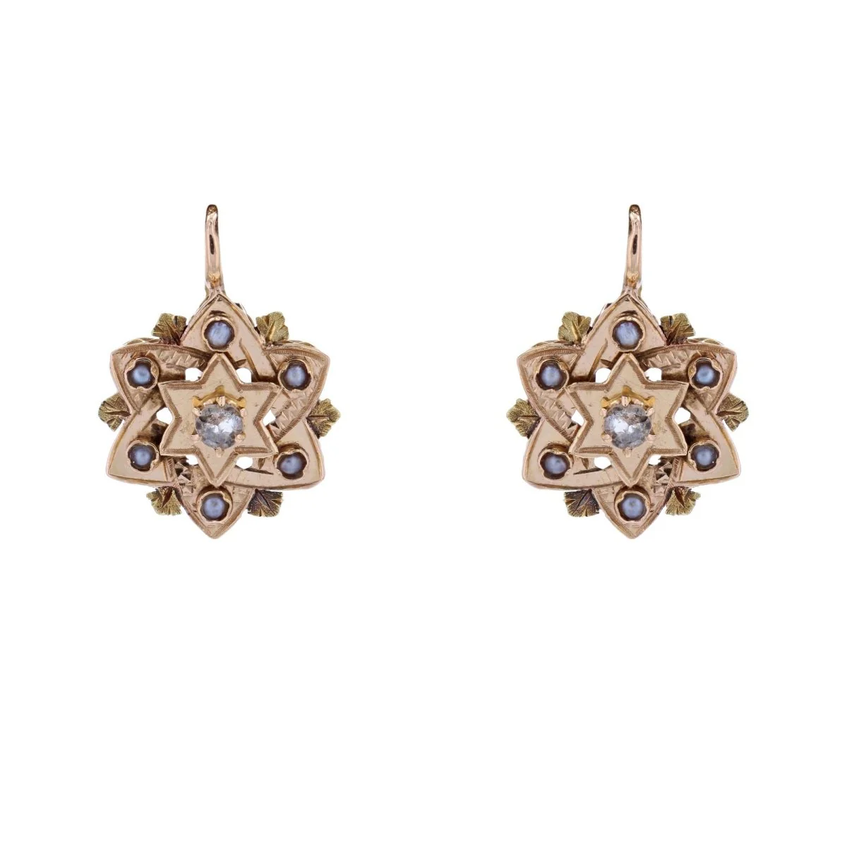 Boucles d'oreilles Dormeuses en or rose, perles et diamants