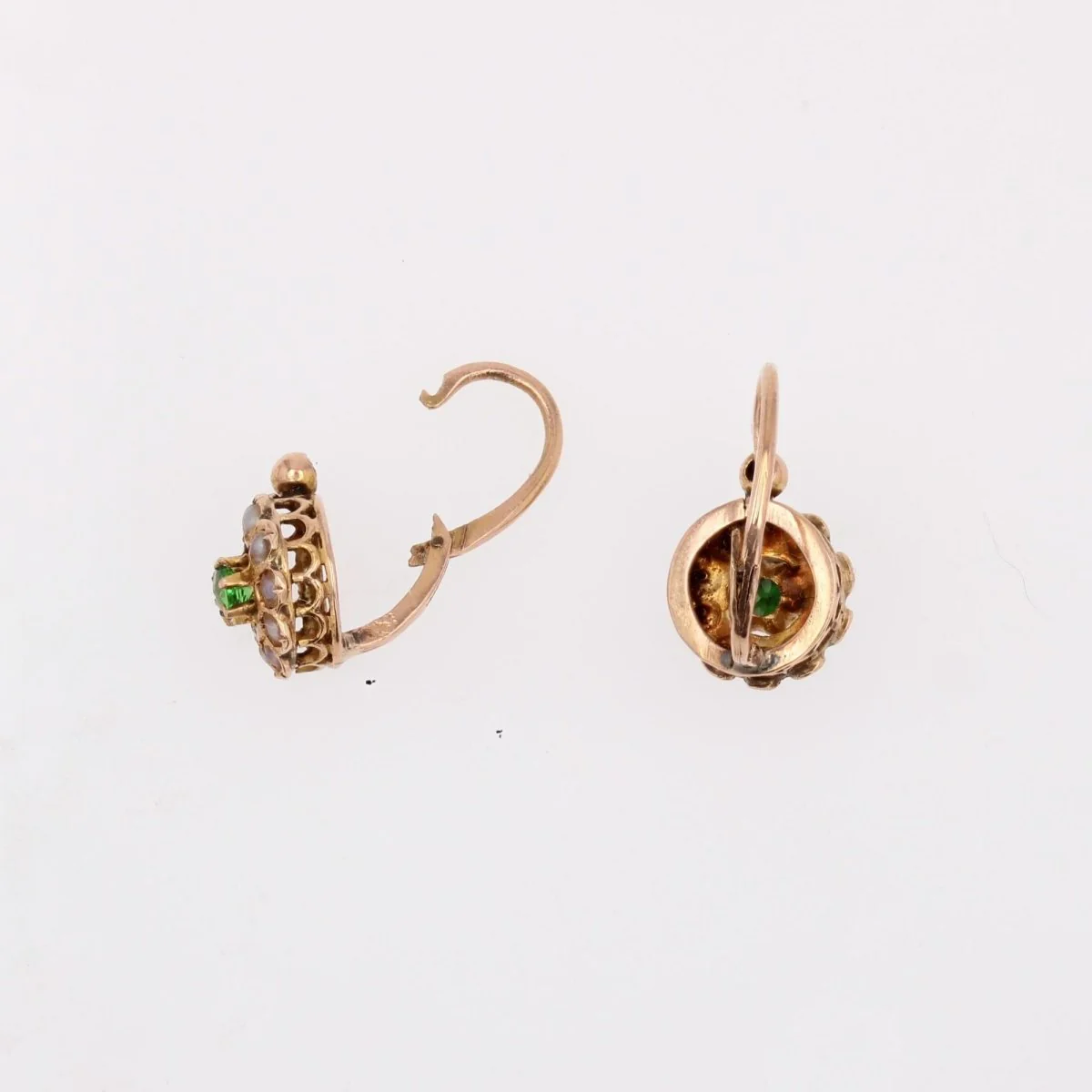 Boucles d'oreilles Dormeuses en or rose, grenats et perles - Image 4