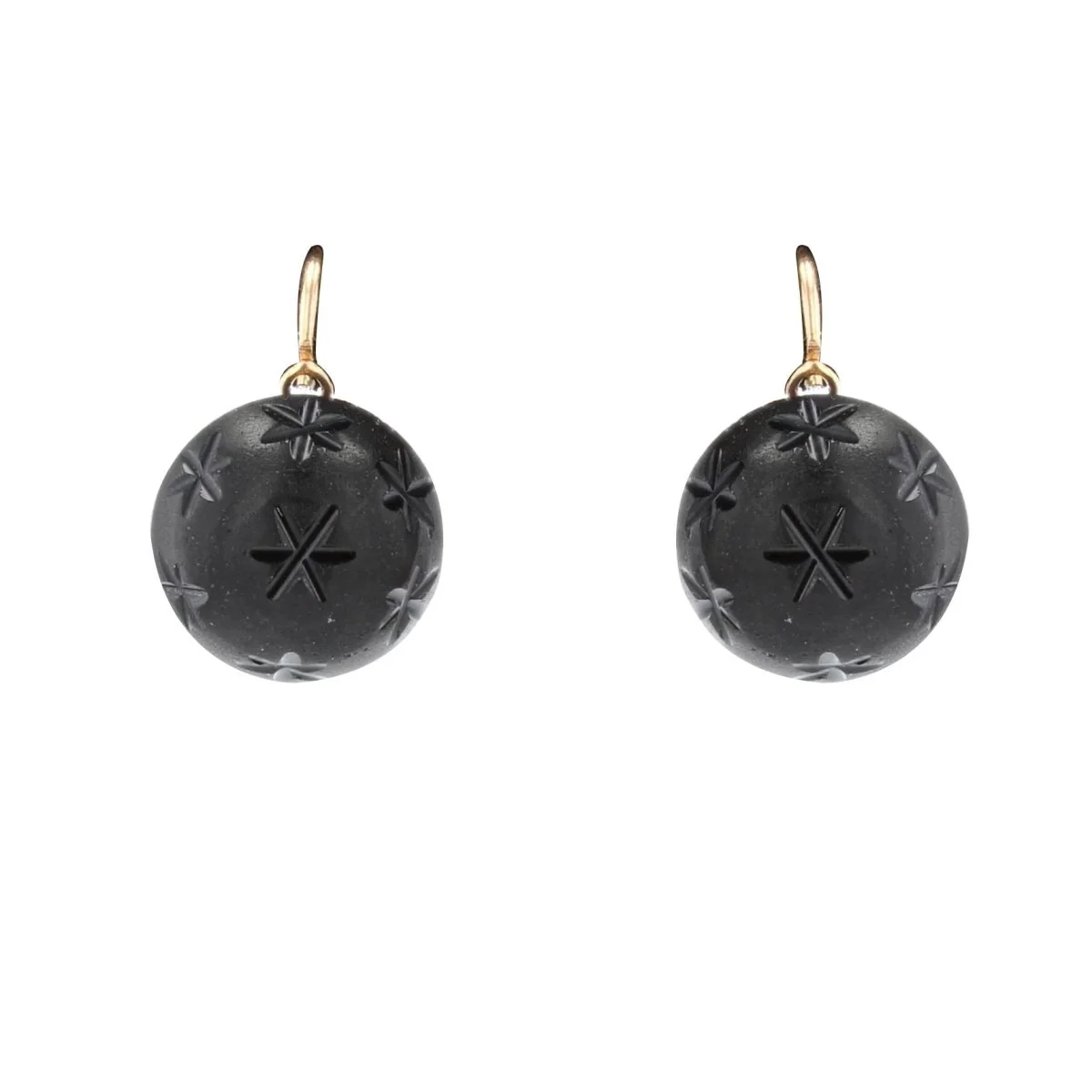 Boucles d'oreilles Dormeuses en or jaune et jais