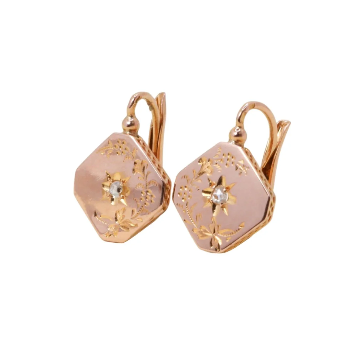 Dormeuses anciennes or rose diamant taille rose
