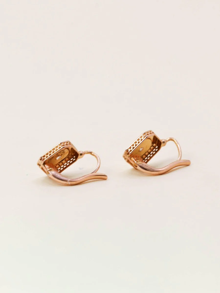 Dormeuses anciennes or rose diamant taille rose - Image 6