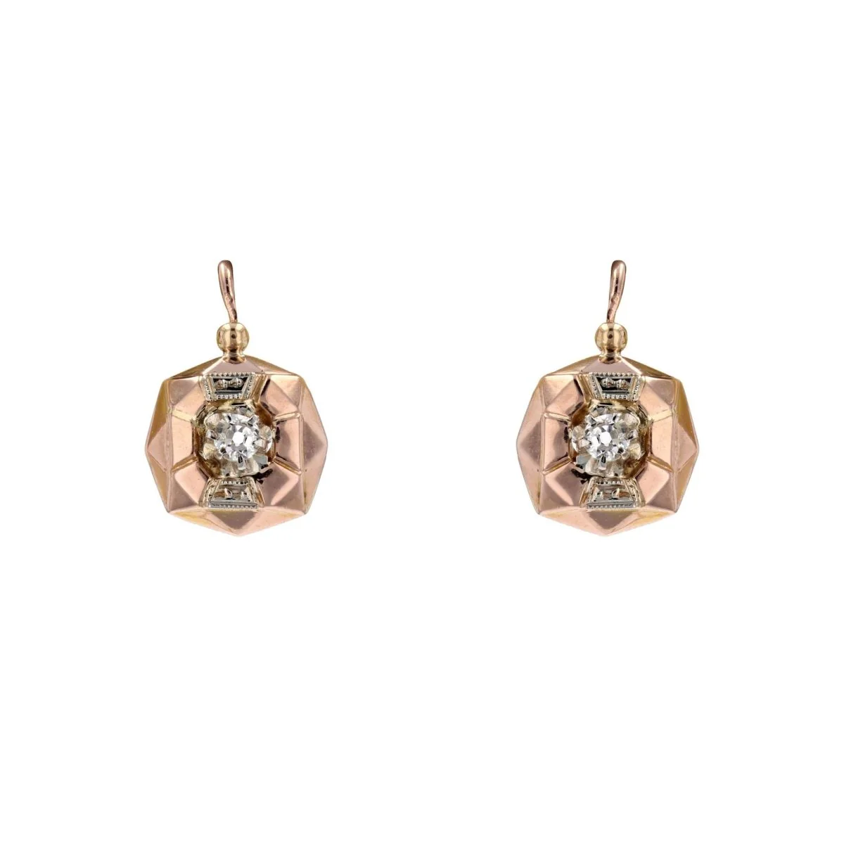 Boucles d'oreilles Dormeuses en or rose et diamants