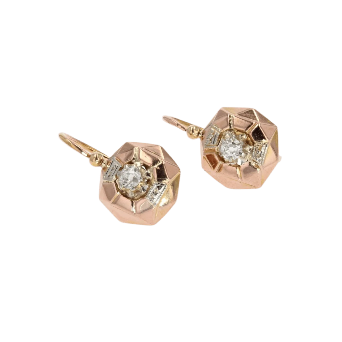 Boucles d'oreilles Dormeuses en or rose et diamants - Image 3