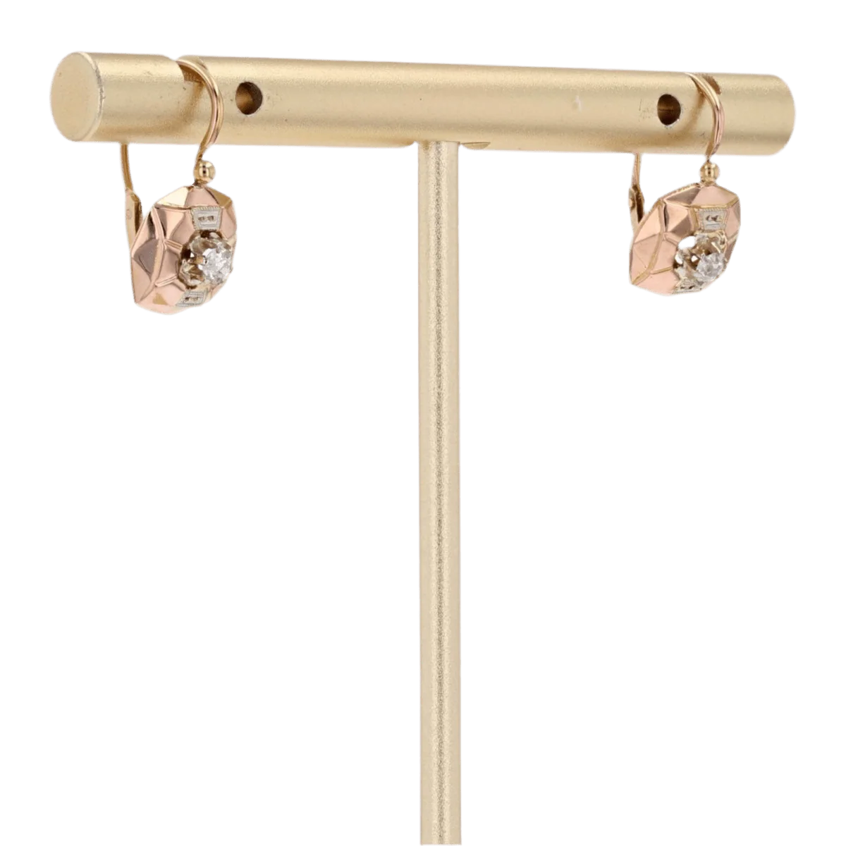 Boucles d'oreilles Dormeuses en or rose et diamants - Image 4