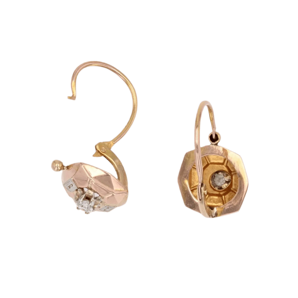 Boucles d'oreilles Dormeuses en or rose et diamants - Image 6