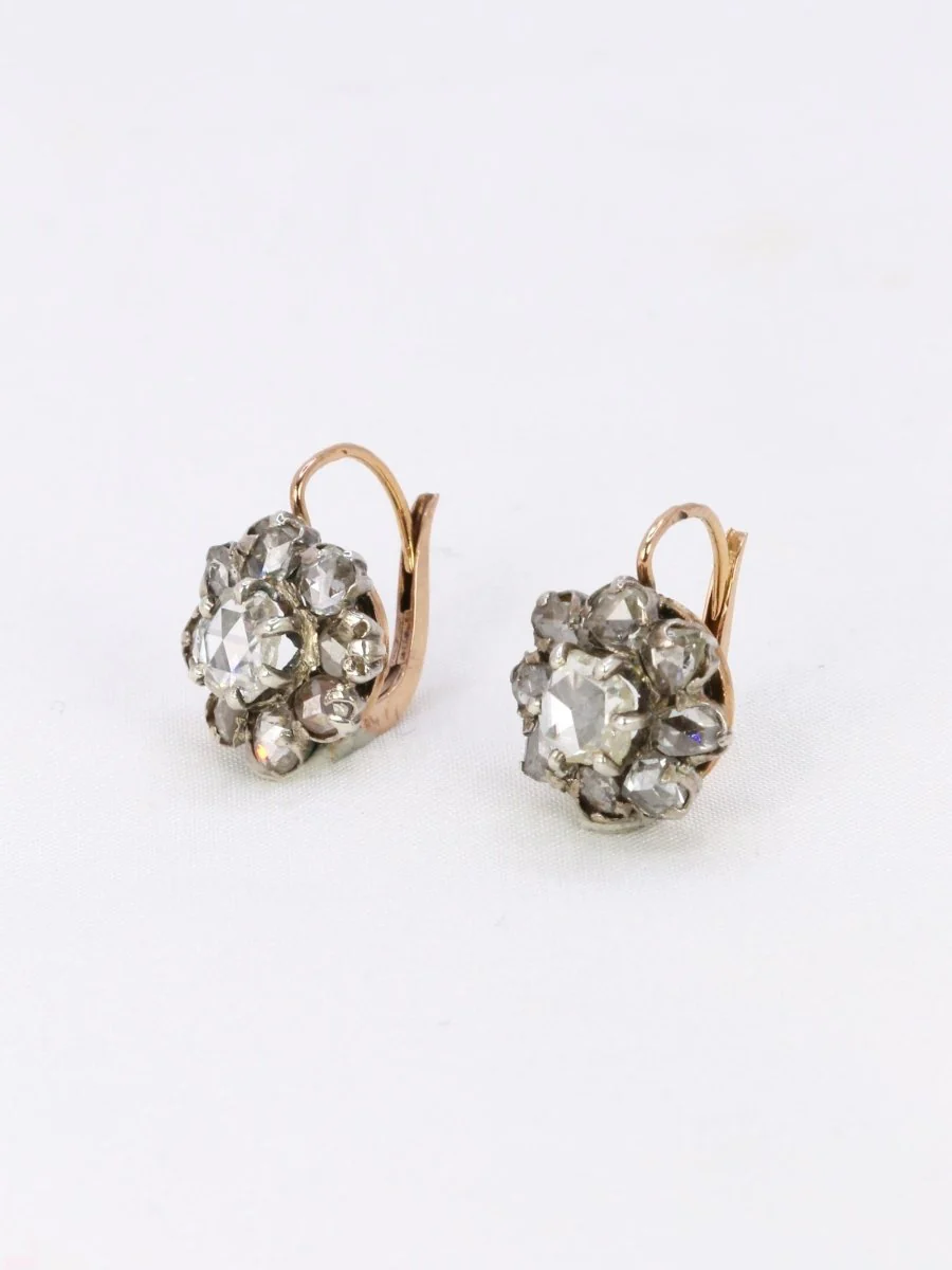Dormeuses marguerite diamants taille rose - Image 3