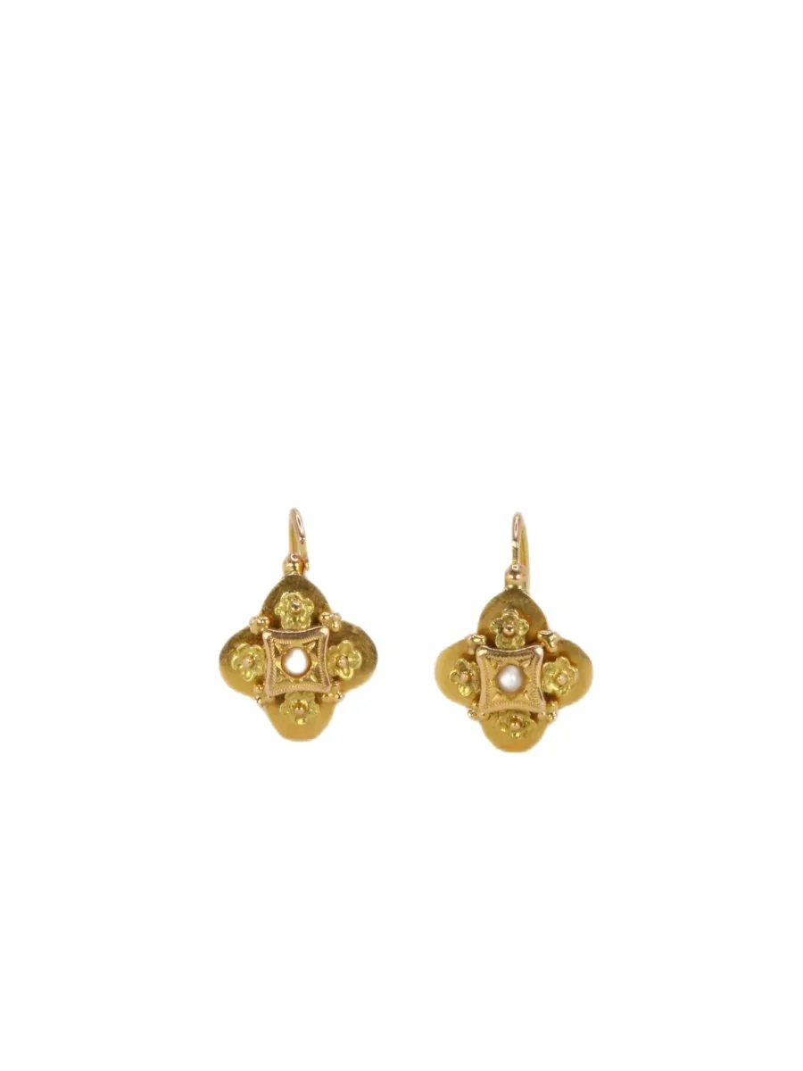 Boucles d'oreilles Dormeuses en or jaune et perles fines
