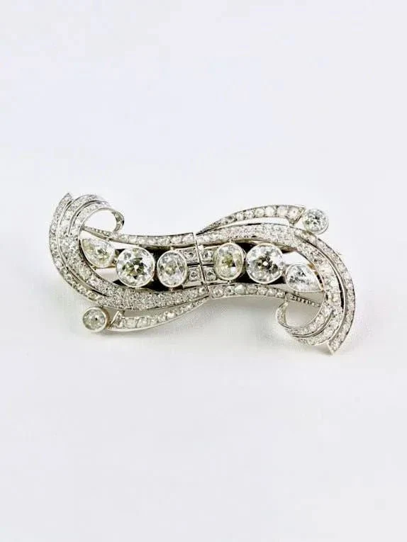 Double Clip Art-Déco platine diamants taille ancienne 6 carats