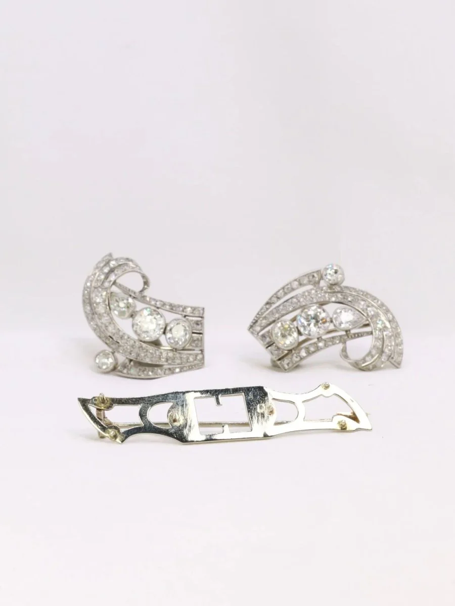 Double Clip Art-Déco platine diamants taille ancienne 6 carats - Image 4