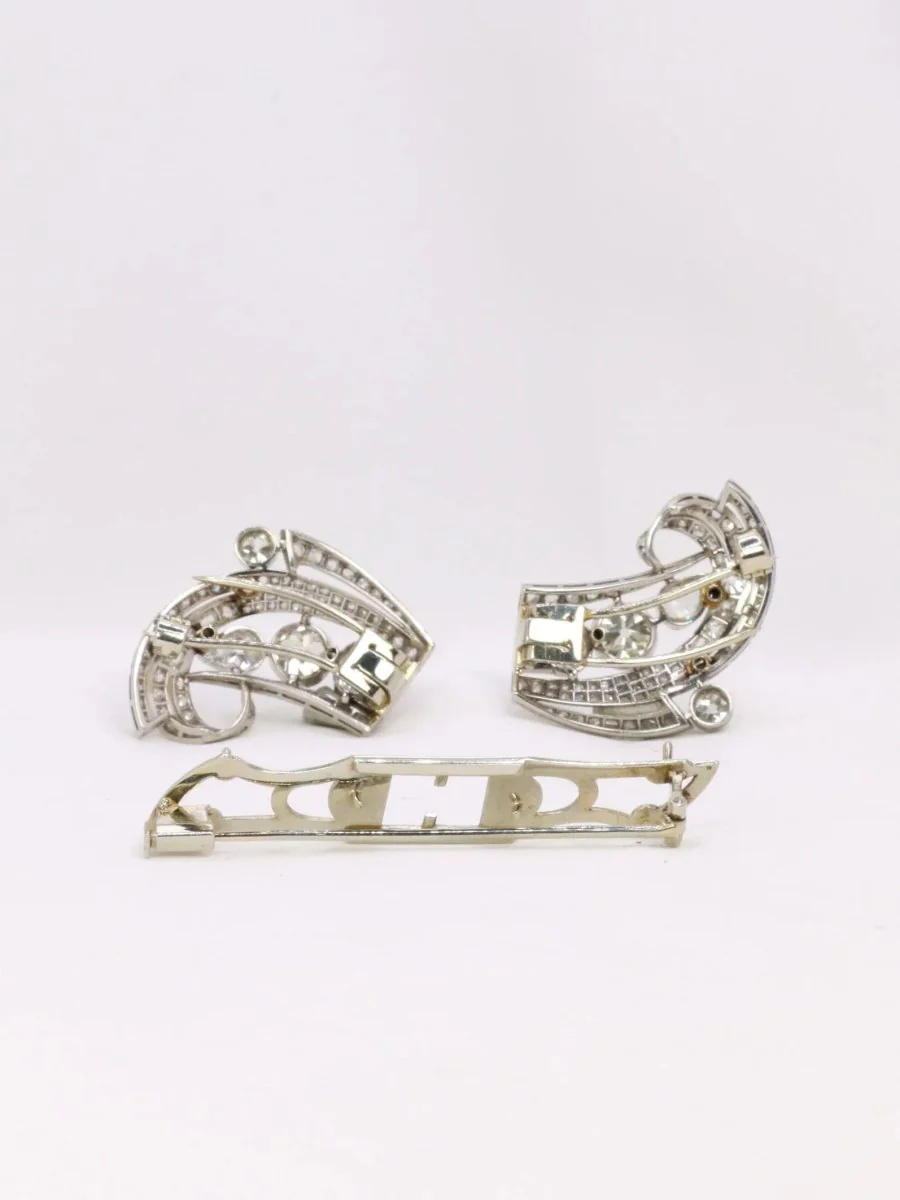 Double Clip Art-Déco platine diamants taille ancienne 6 carats - Image 5