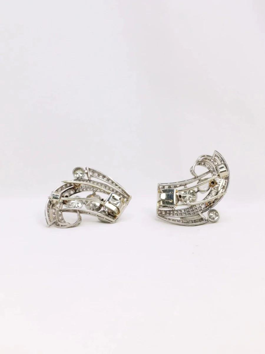 Double Clip Art-Déco platine diamants taille ancienne 6 carats - Image 6