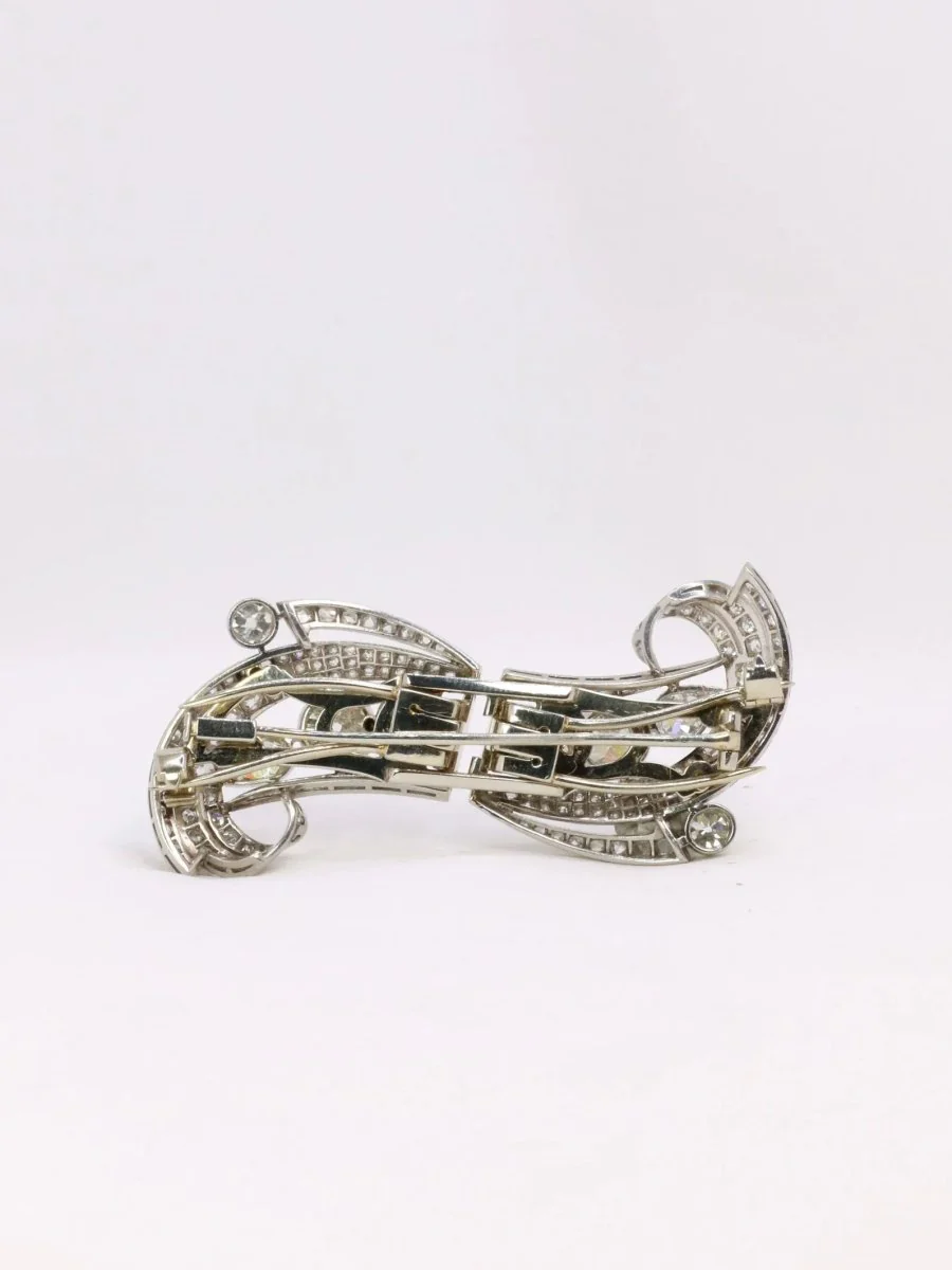 Double Clip Art-Déco platine diamants taille ancienne 6 carats - Image 7