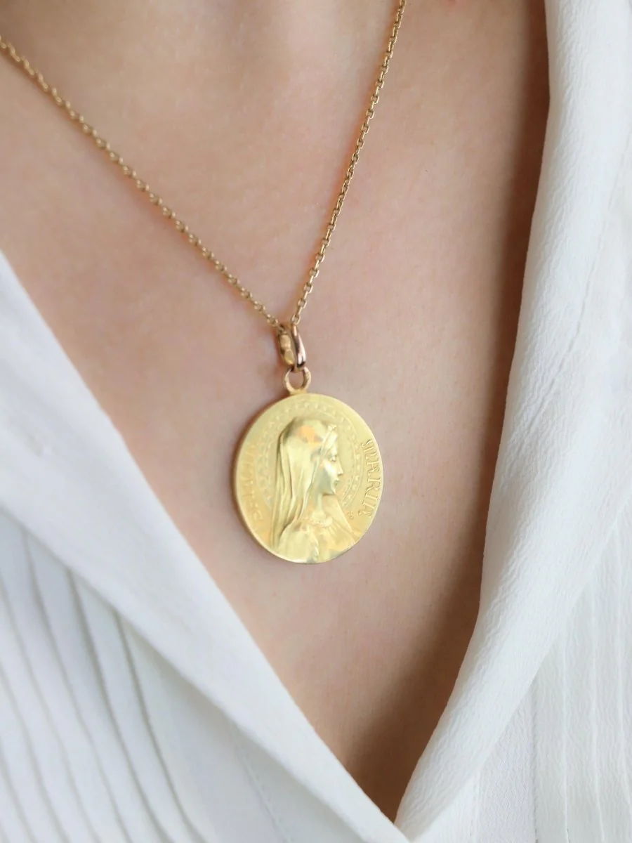 DROPSY Médaille Art Nouveau Sancta Maria or jaune - Image 6