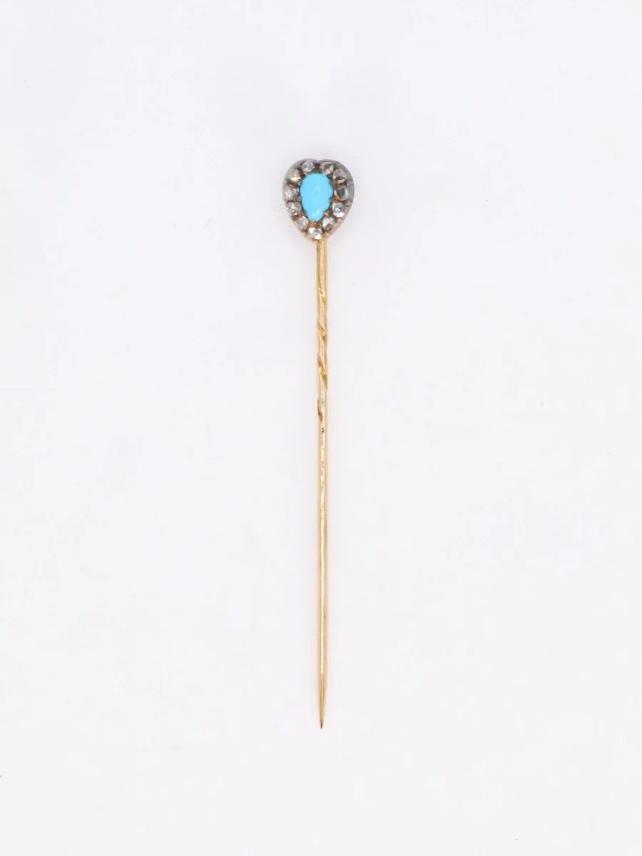 Epingle ancienne or jaune turquoise diamants