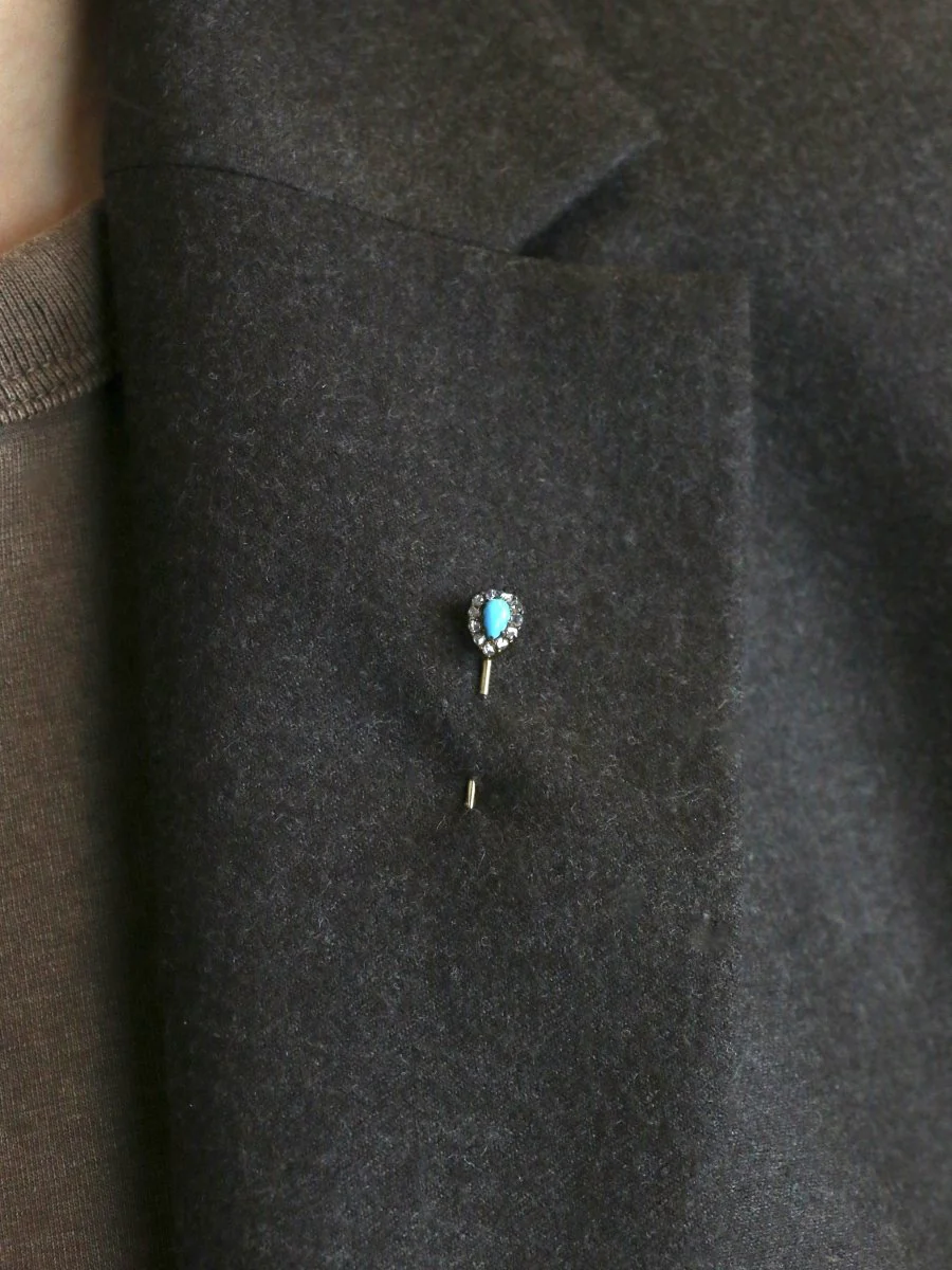 Epingle ancienne or jaune turquoise diamants - Image 2