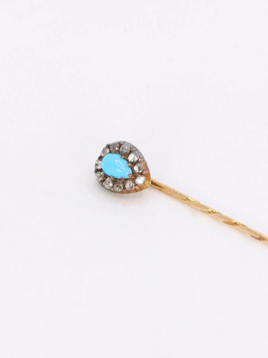 Epingle ancienne or jaune turquoise diamants - Image 3