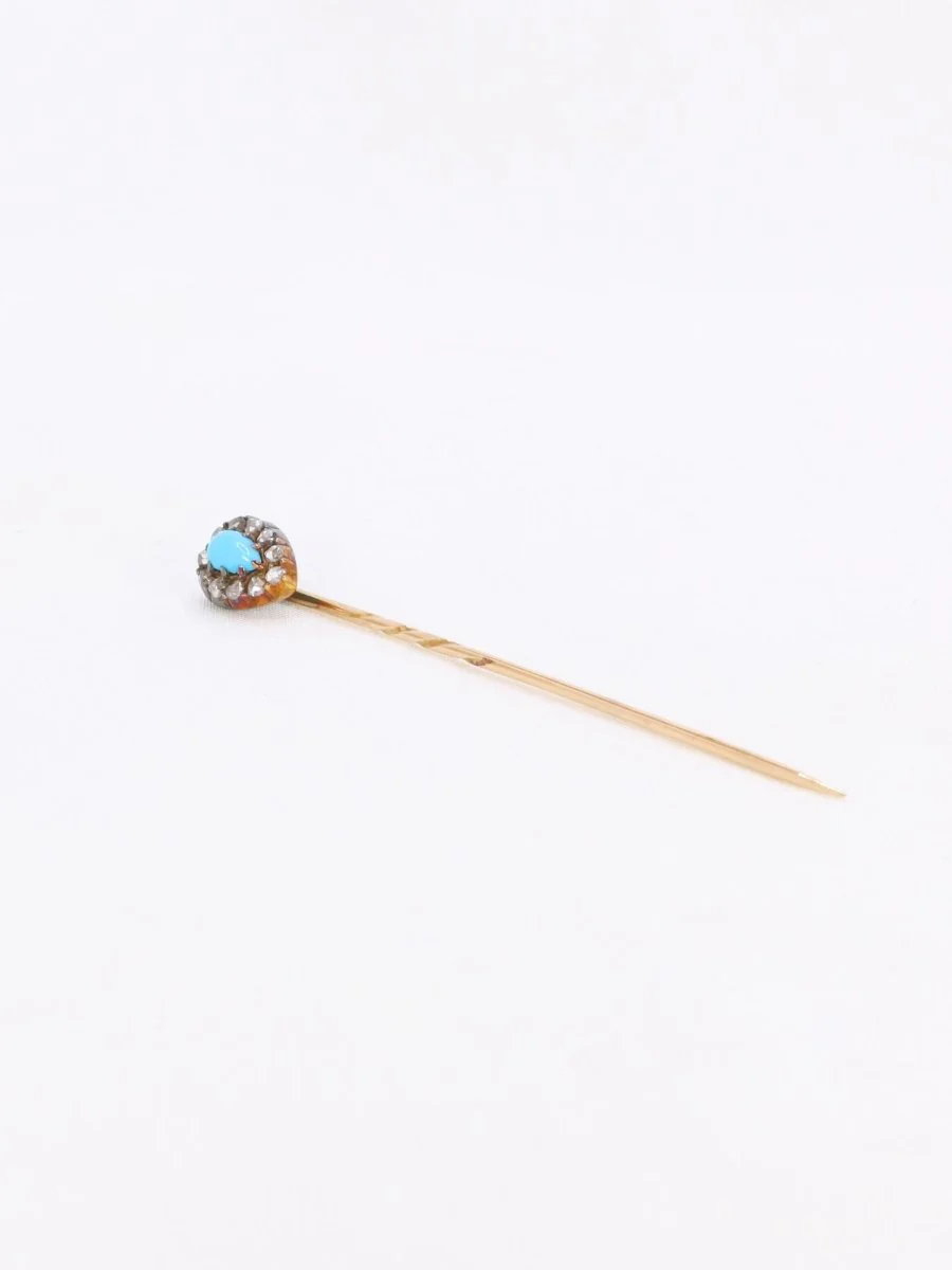 Epingle ancienne or jaune turquoise diamants - Image 4