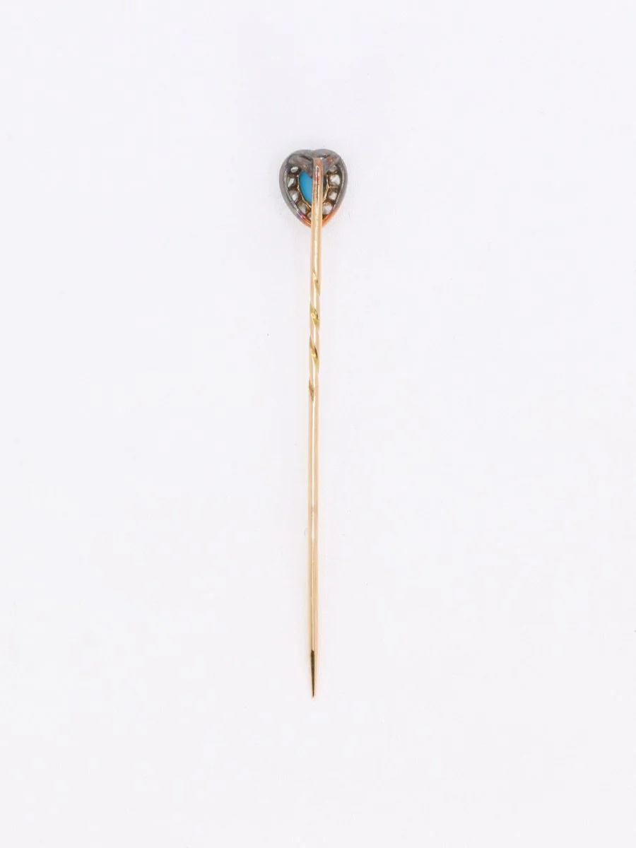 Epingle ancienne or jaune turquoise diamants - Image 5