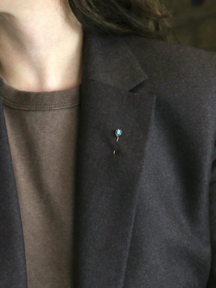 Epingle ancienne or jaune turquoise diamants - Image 6