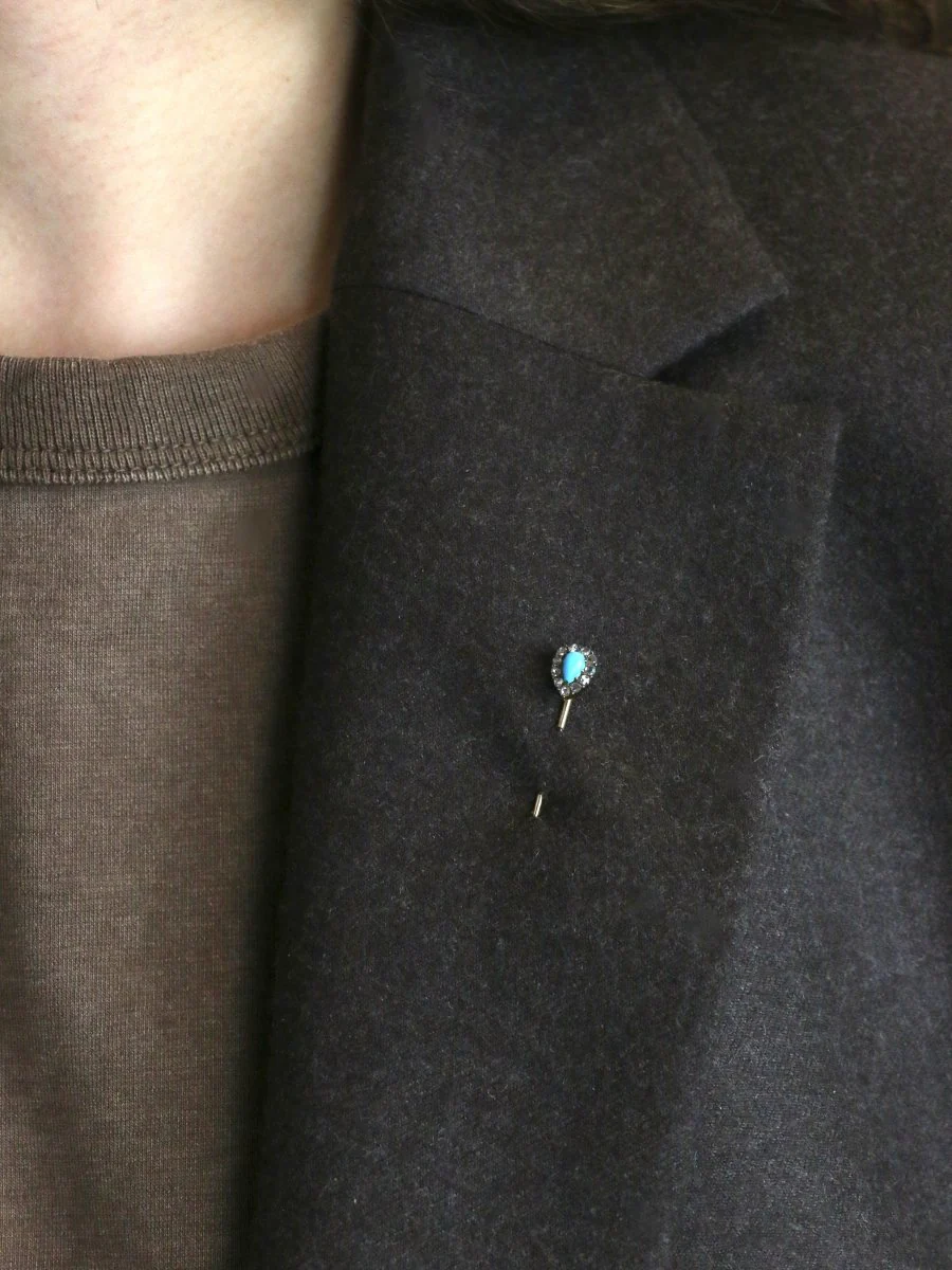 Epingle ancienne or jaune turquoise diamants - Image 7