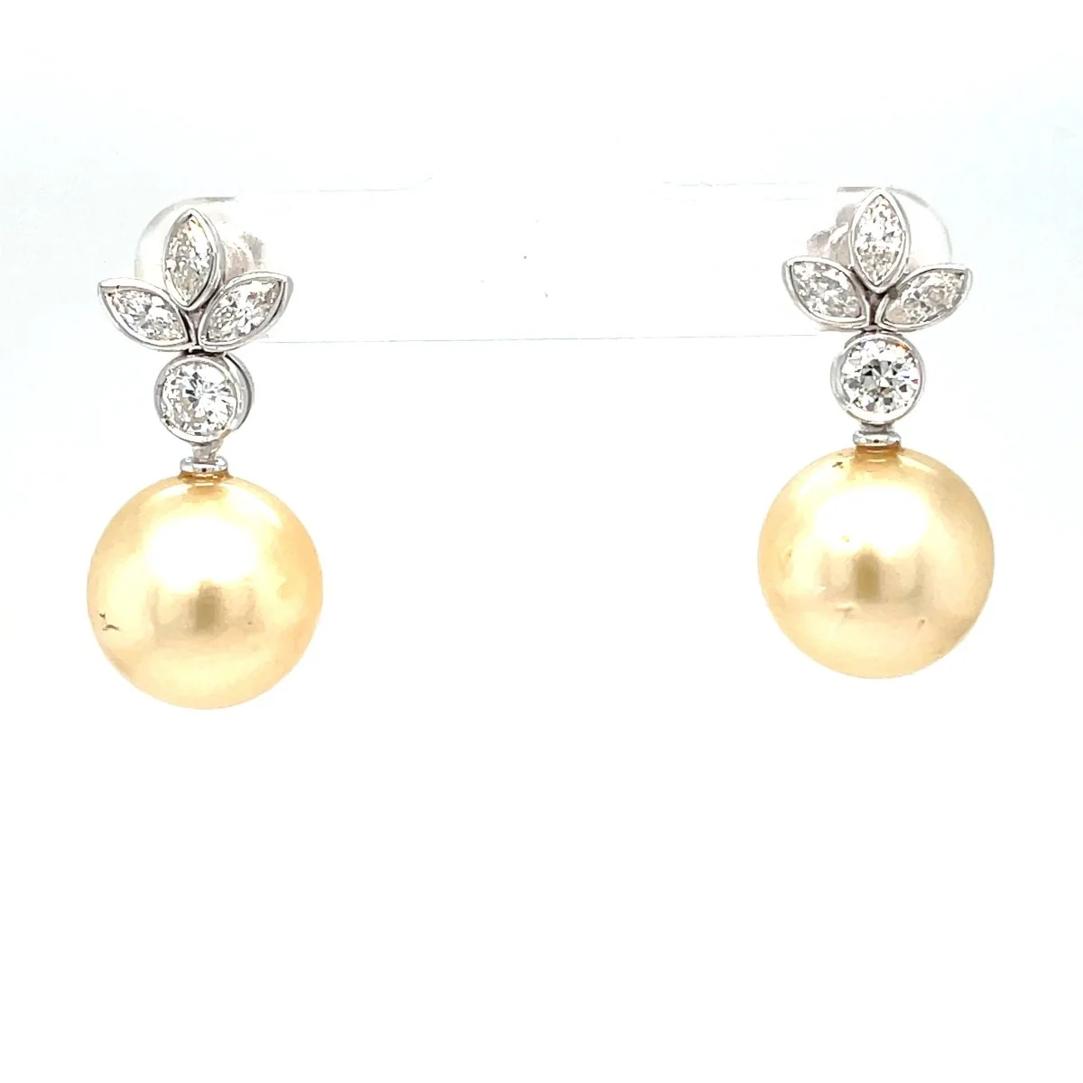 Estate Pearl Diamond Drop Earrings - Image 2