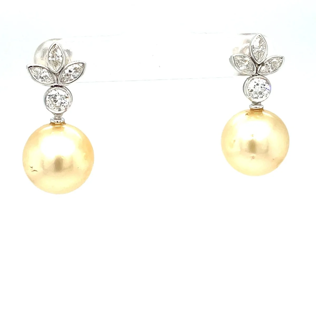 Estate Pearl Diamond Drop Earrings - Image 3