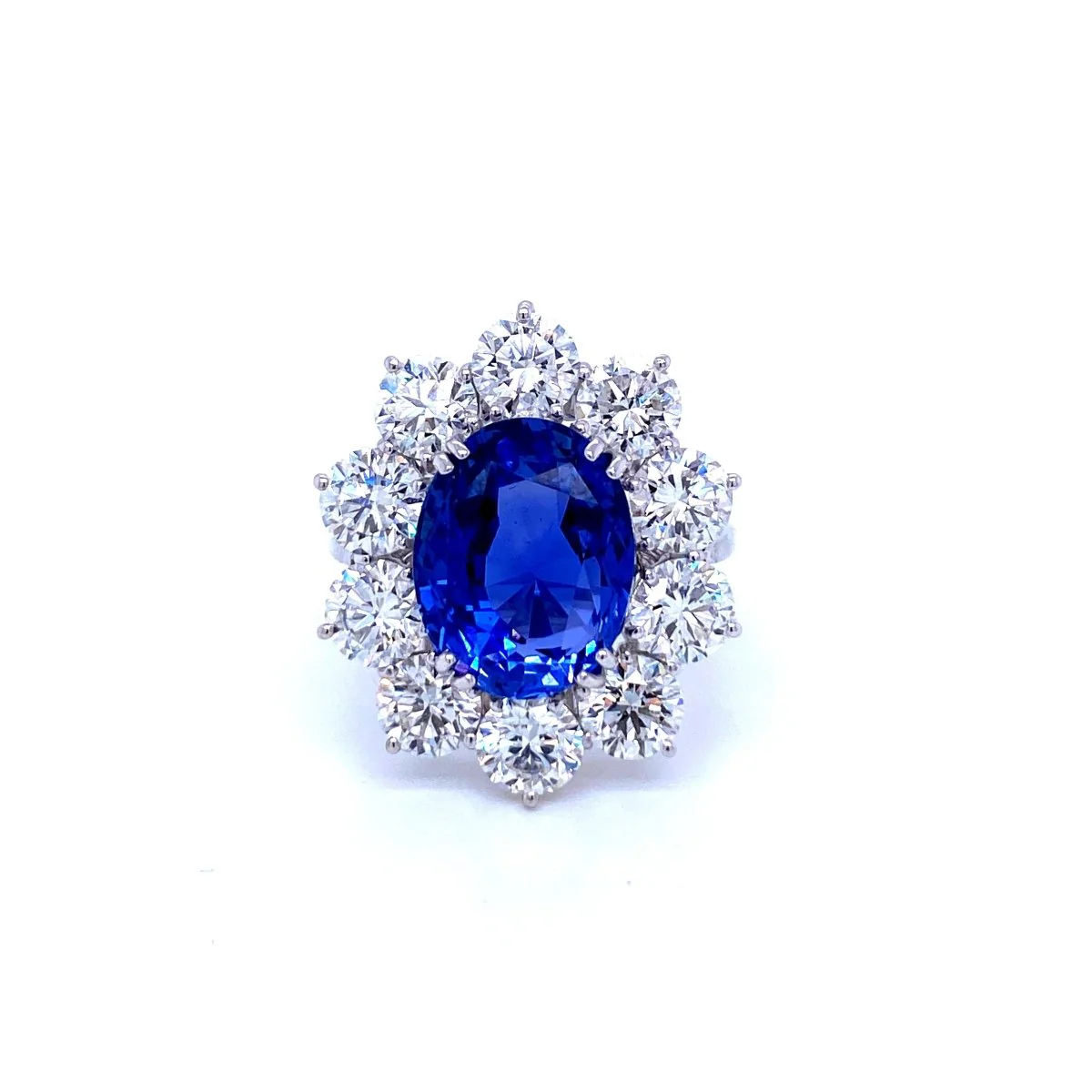 Estate SSEF Certified 7.88 Carat Unheated Sapphire 5 Ct Certified Diamonds Ring - Image 2