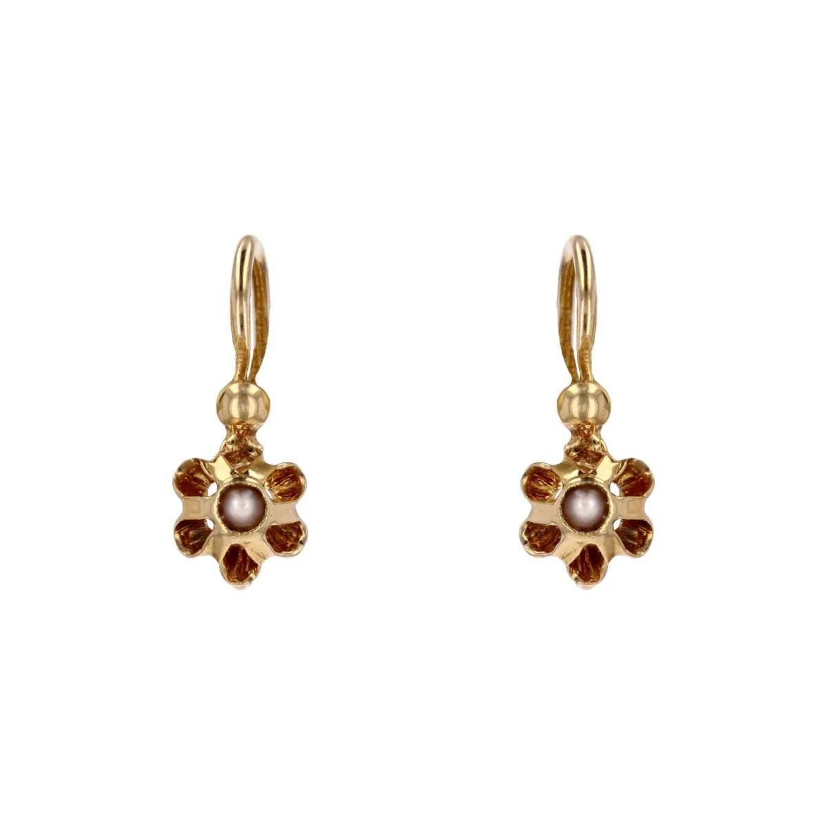 Boucles d'oreilles Dormeuses en or jaune et perles
