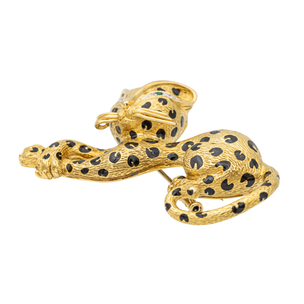 Broche FRED "Panthère" en or jaune, émail, émeraudes et diamants - Image 3
