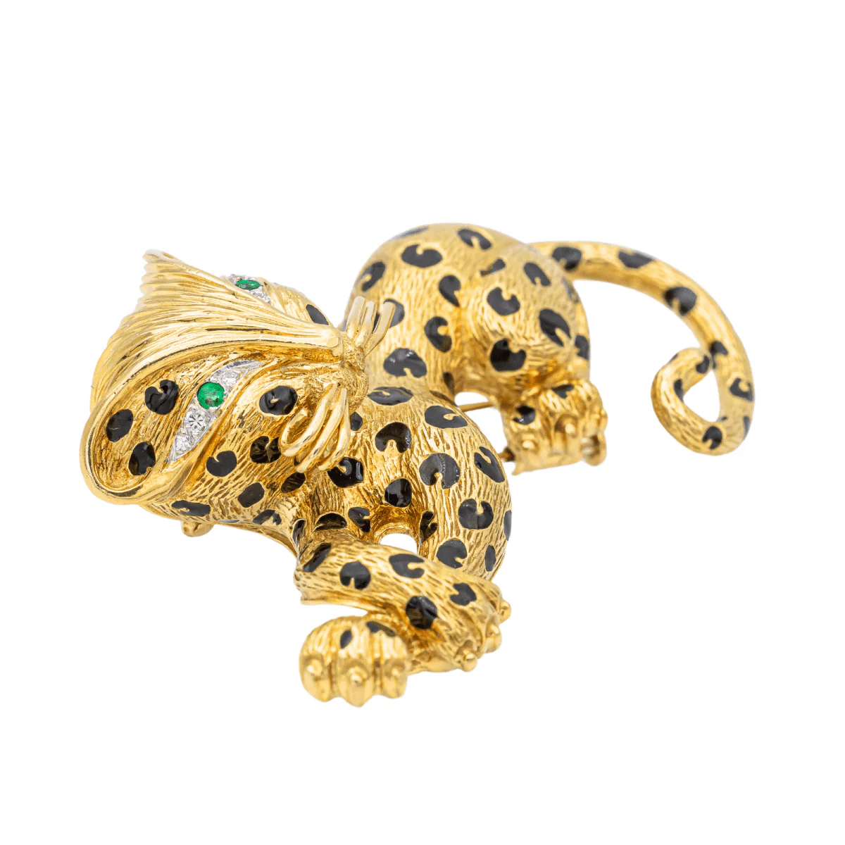Broche FRED "Panthère" en or jaune, émail, émeraudes et diamants - Image 4