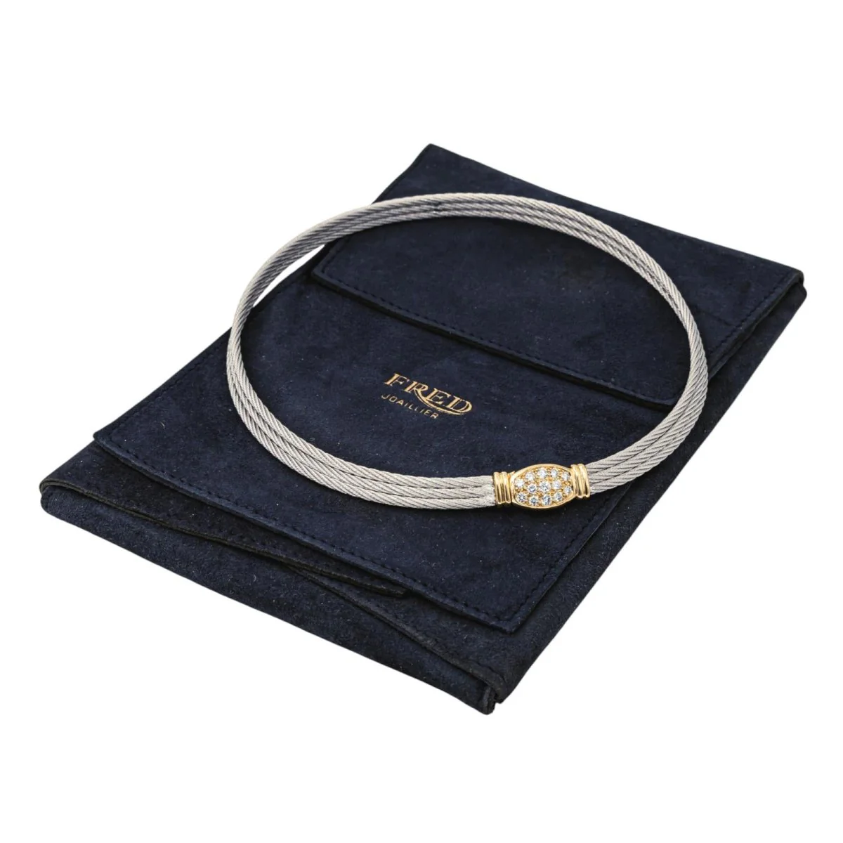 Collier Ras de Cou FRED "Force 10" en or jaune, acier et diamants - Image 8