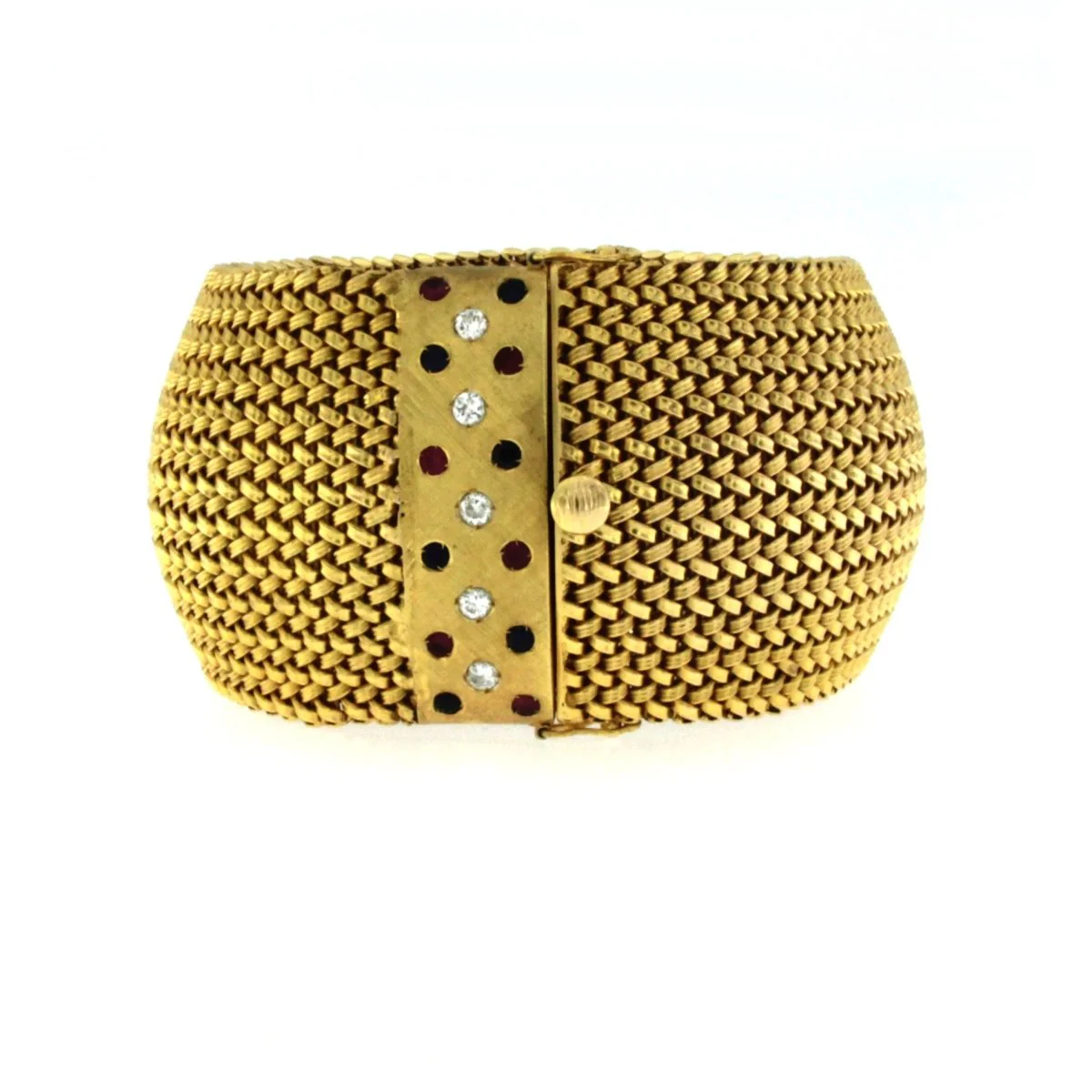 Frov Retro Italian Diamond Ruby Sapphire Mesh Gold Bracelet - Image 2