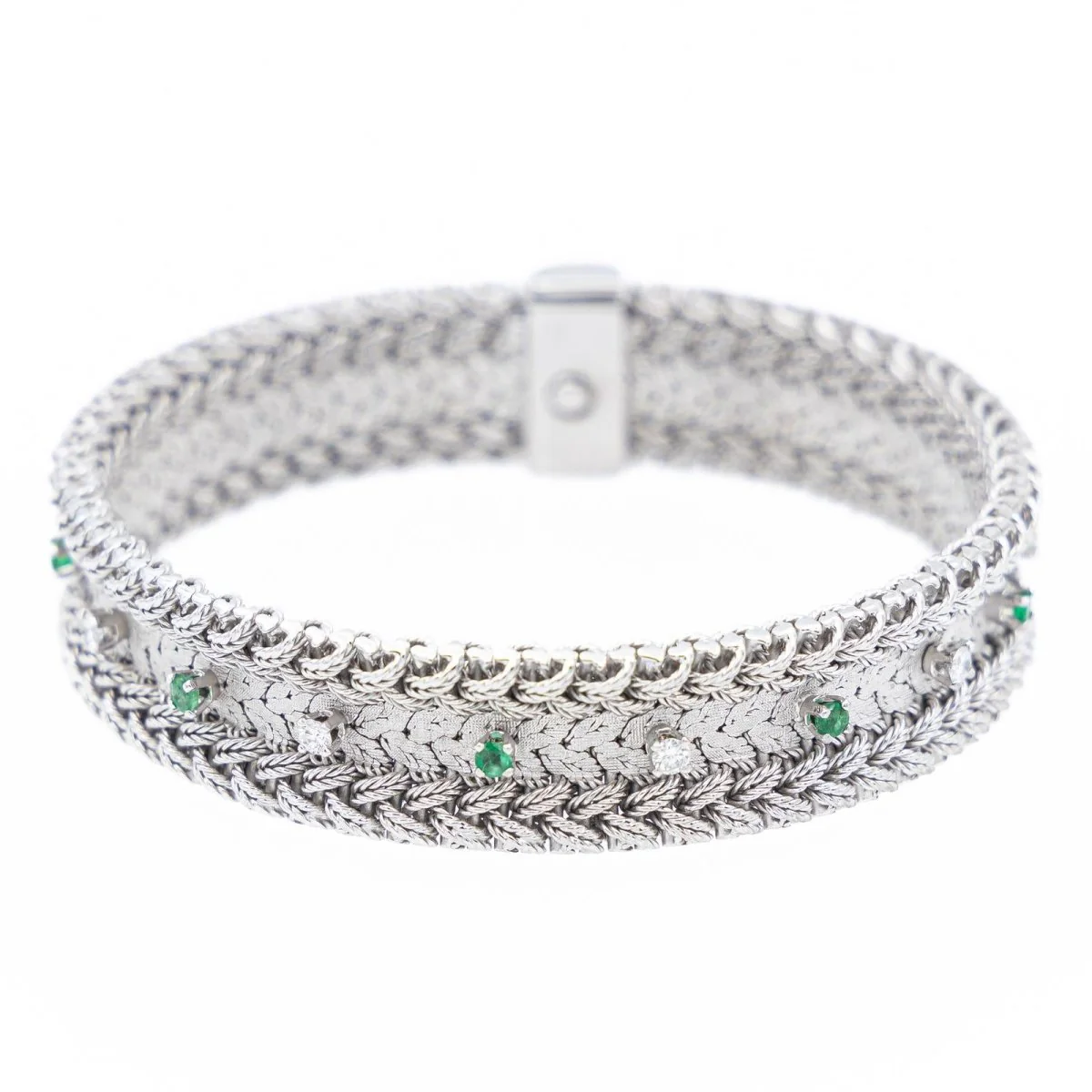 Bracelet Maille GAY FRÈRES en or blanc, émeraudes et diamants