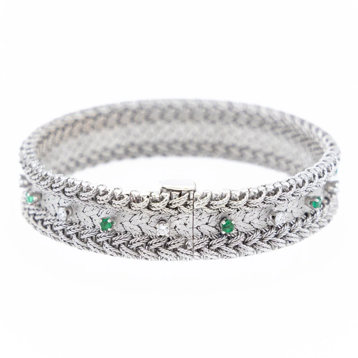 Bracelet Maille GAY FRÈRES en or blanc, émeraudes et diamants - Image 5