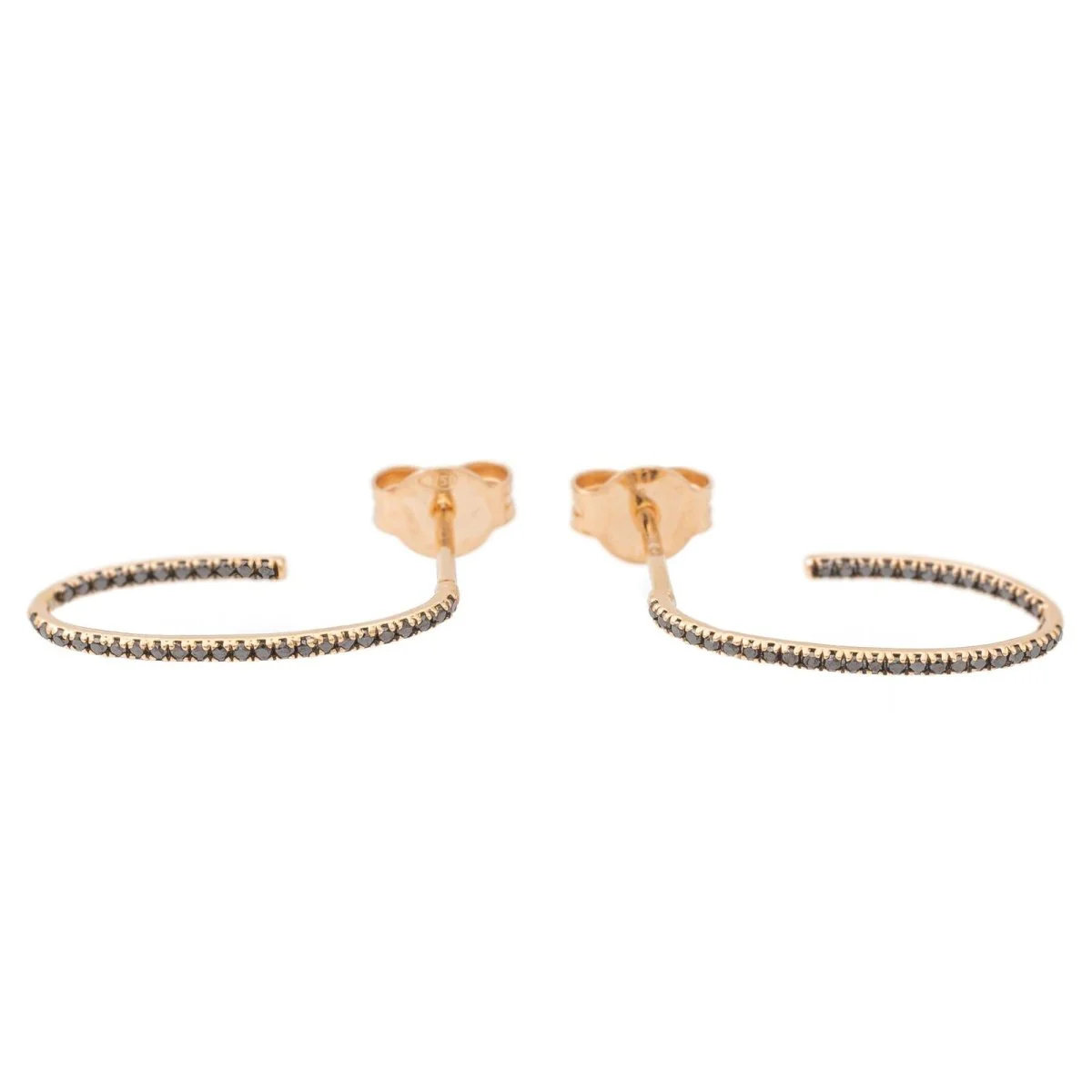 Boucles d'oreilles Demi-Créoles GINETTE NY "Ellipse Black Diamond Hoops" en or rose et diamants