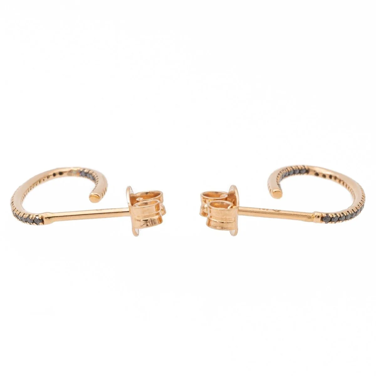 Boucles d'oreilles Demi-Créoles GINETTE NY "Ellipse Black Diamond Hoops" en or rose et diamants - Image 2