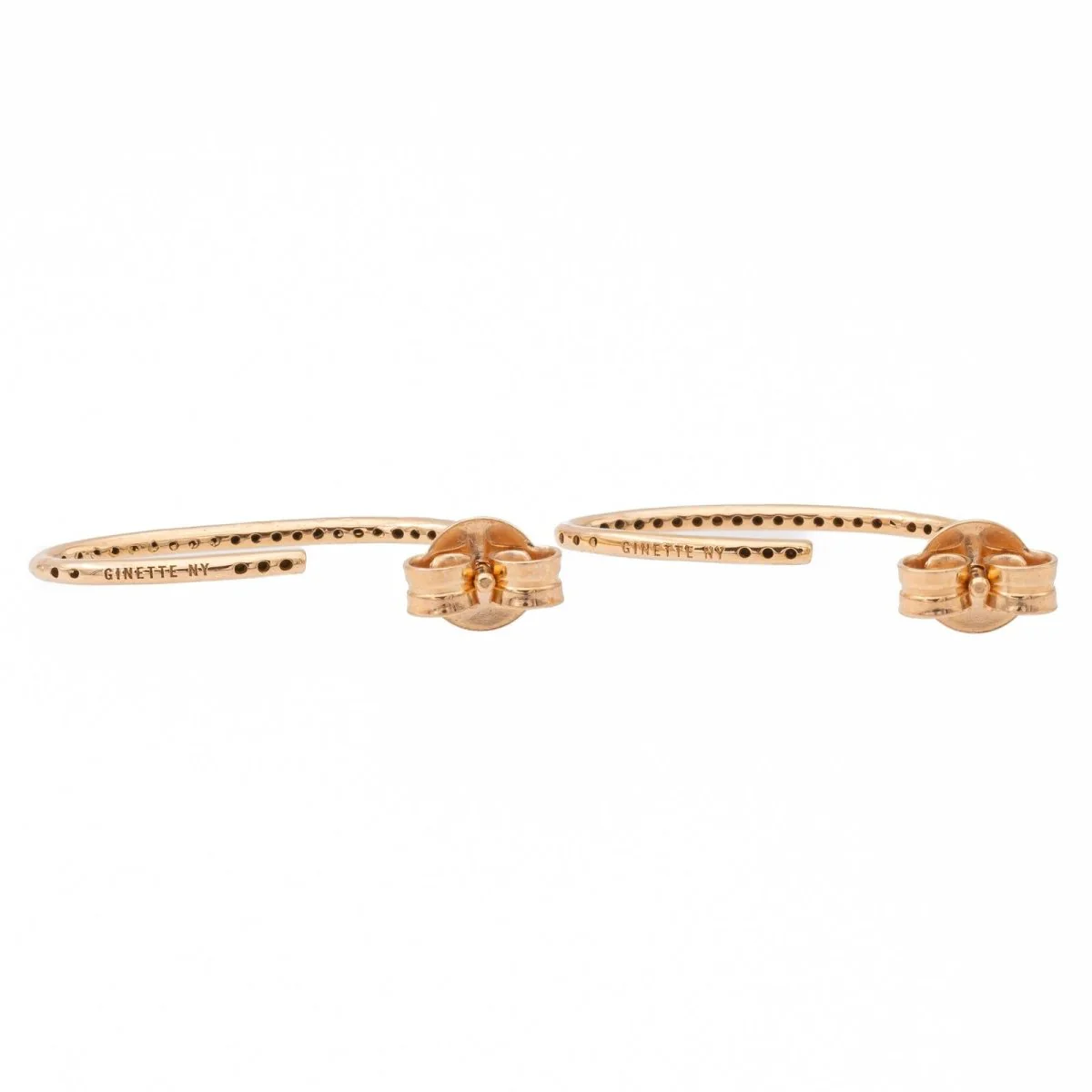 Boucles d'oreilles Demi-Créoles GINETTE NY "Ellipse Black Diamond Hoops" en or rose et diamants - Image 3