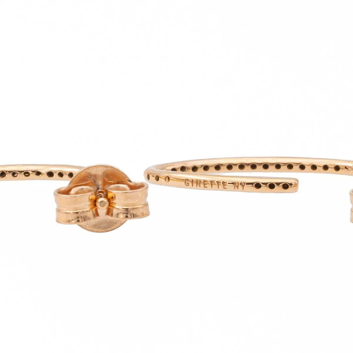 Boucles d'oreilles Demi-Créoles GINETTE NY "Ellipse Black Diamond Hoops" en or rose et diamants - Image 6