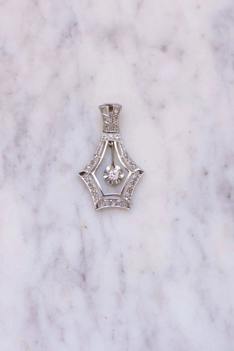 Grand pendentif Art Déco or blanc et diamants - Image 2