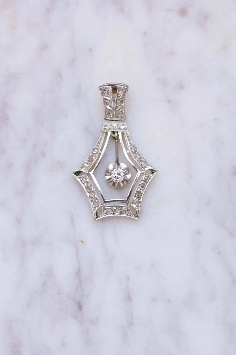 Grand pendentif Art Déco or blanc et diamants - Image 4