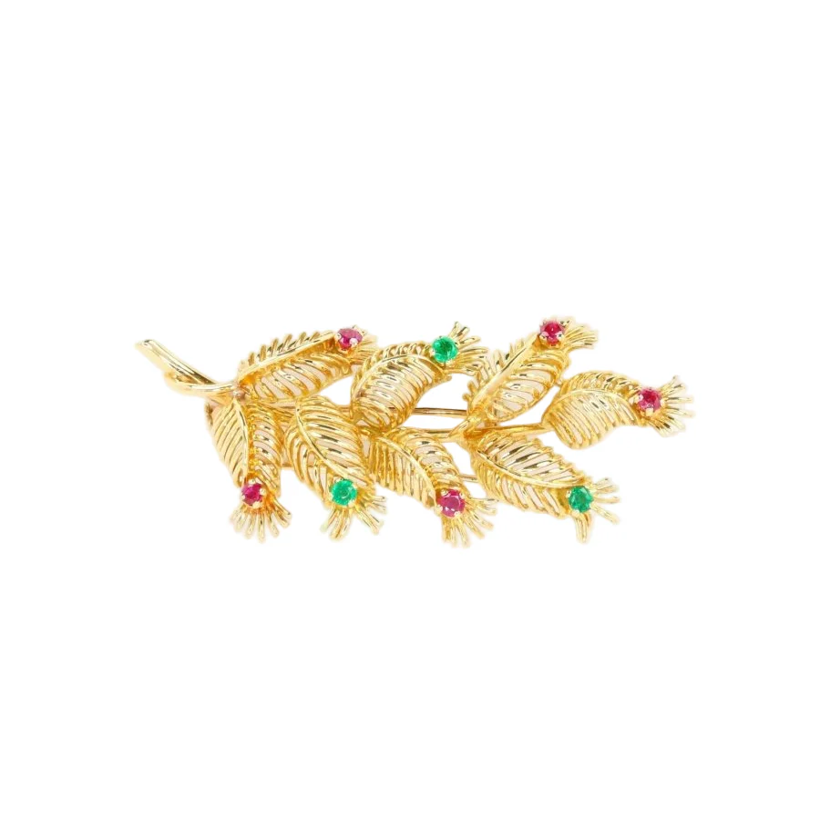 GUBELIN Broche feuille or rubis émeraudes - Image 5