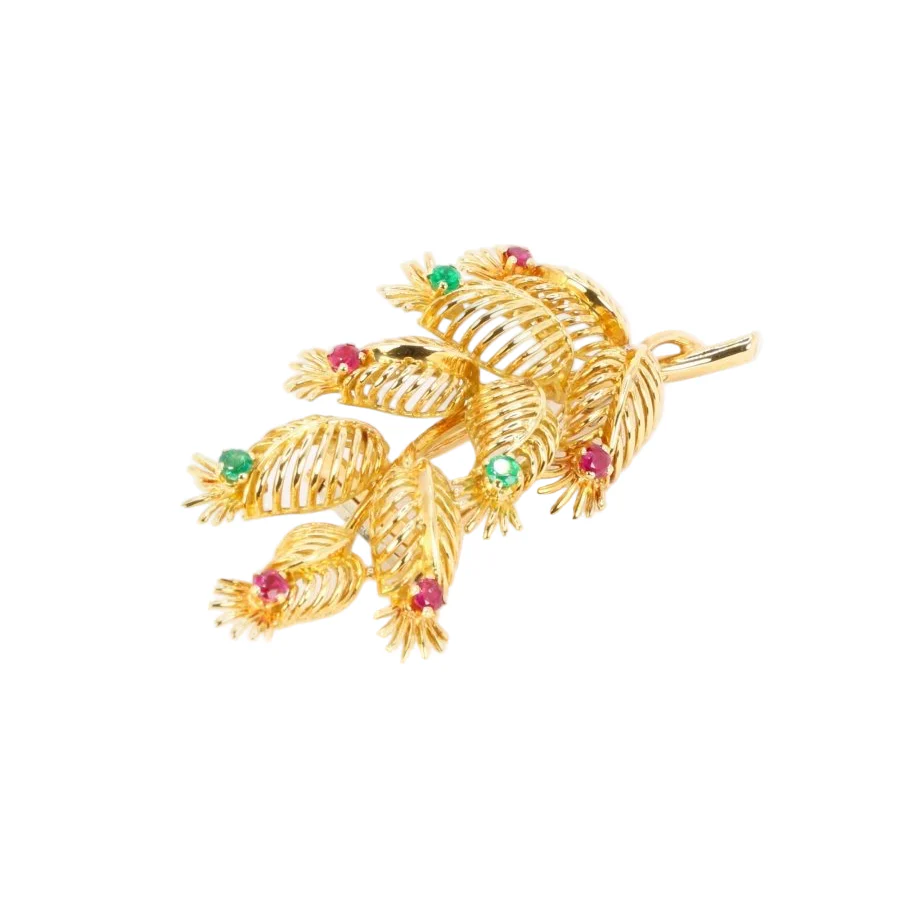GUBELIN Broche feuille or rubis émeraudes - Image 7