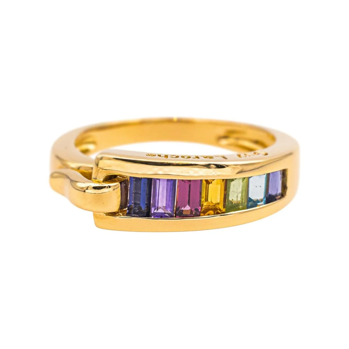 Bague Bandeau GUY LAROCHE en or jaune, améthyste, citrine, grenat, péridot et topaze