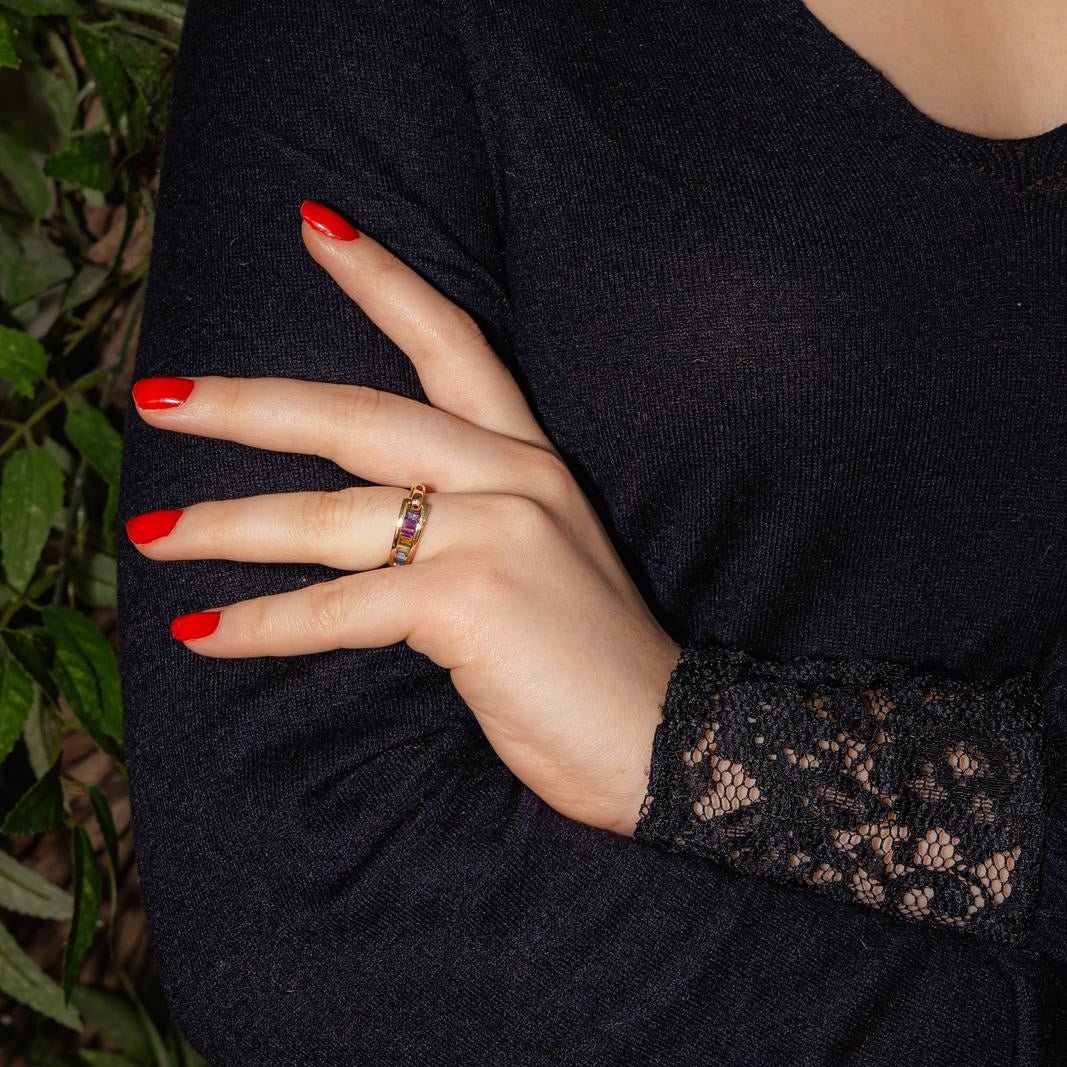 Bague Bandeau GUY LAROCHE en or jaune, améthyste, citrine, grenat, péridot et topaze - Image 2