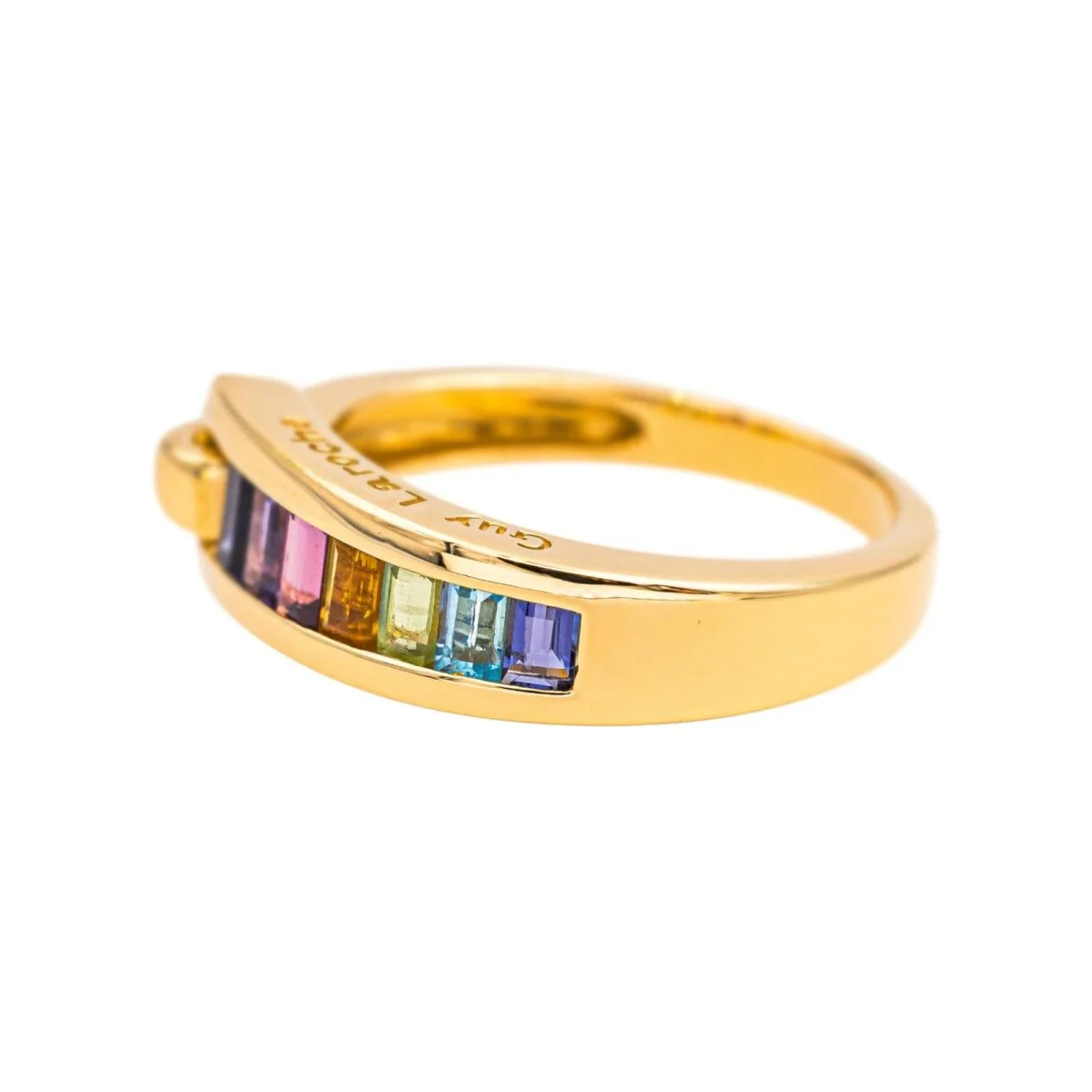 Bague Bandeau GUY LAROCHE en or jaune, améthyste, citrine, grenat, péridot et topaze - Image 4