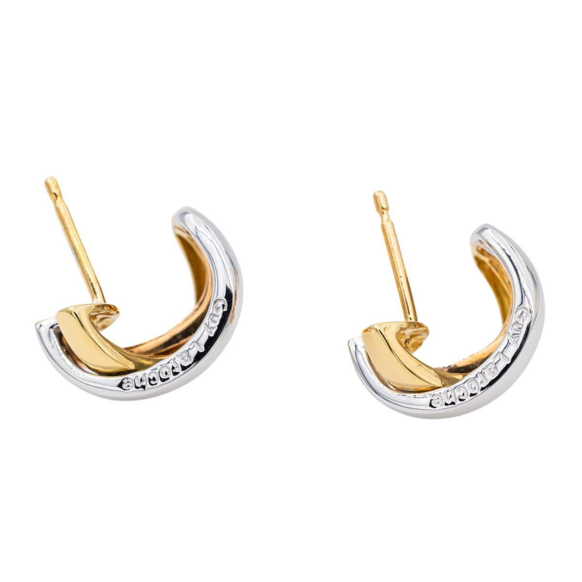 Boucles d'oreilles GUY LAROCHE Demi créoles trois ors - Image 4