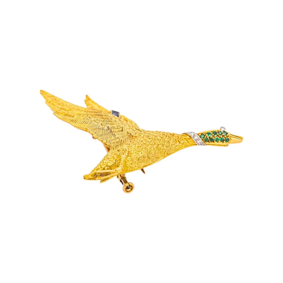 Broche HERMÈS "Oie Sauvage" en or jaune, or blanc, tsavorites, saphirs et diamants - Image 3