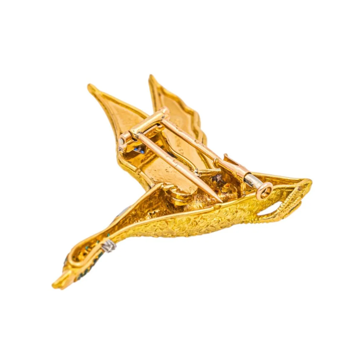 Broche HERMÈS "Oie Sauvage" en or jaune, or blanc, tsavorites, saphirs et diamants - Image 4