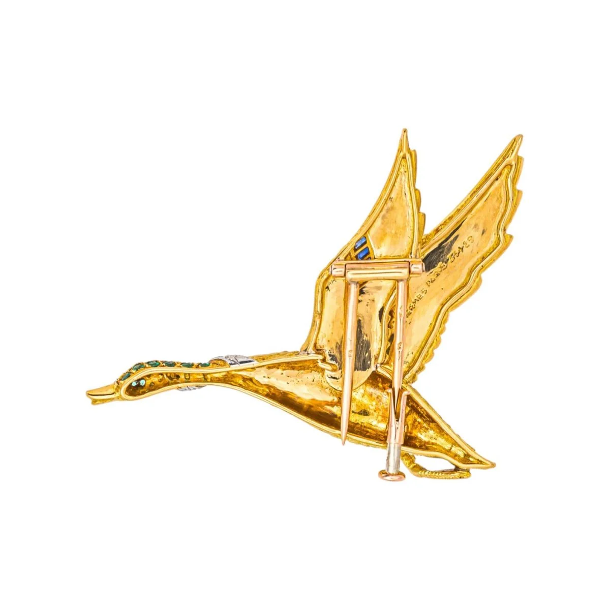 Broche HERMÈS "Oie Sauvage" en or jaune, or blanc, tsavorites, saphirs et diamants - Image 5
