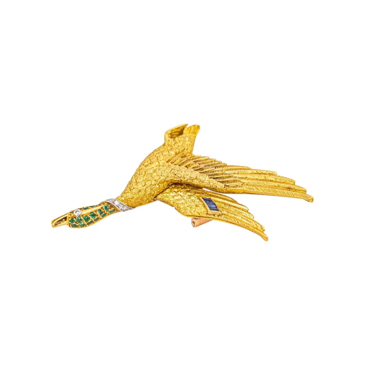 Broche HERMÈS "Oie Sauvage" en or jaune, or blanc, tsavorites, saphirs et diamants - Image 7